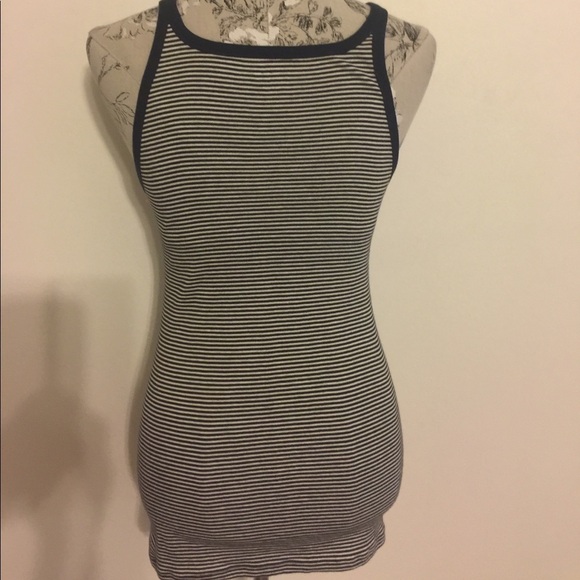 LOFT Navy Blue Stripe Top M - Picture 3 of 4